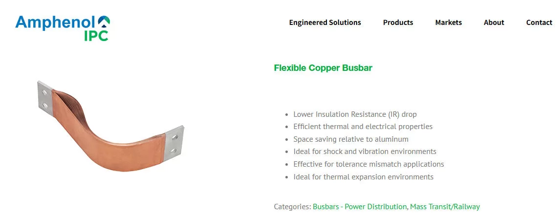 Amphenol IPC flexible copper busbar manufacturer data center EV